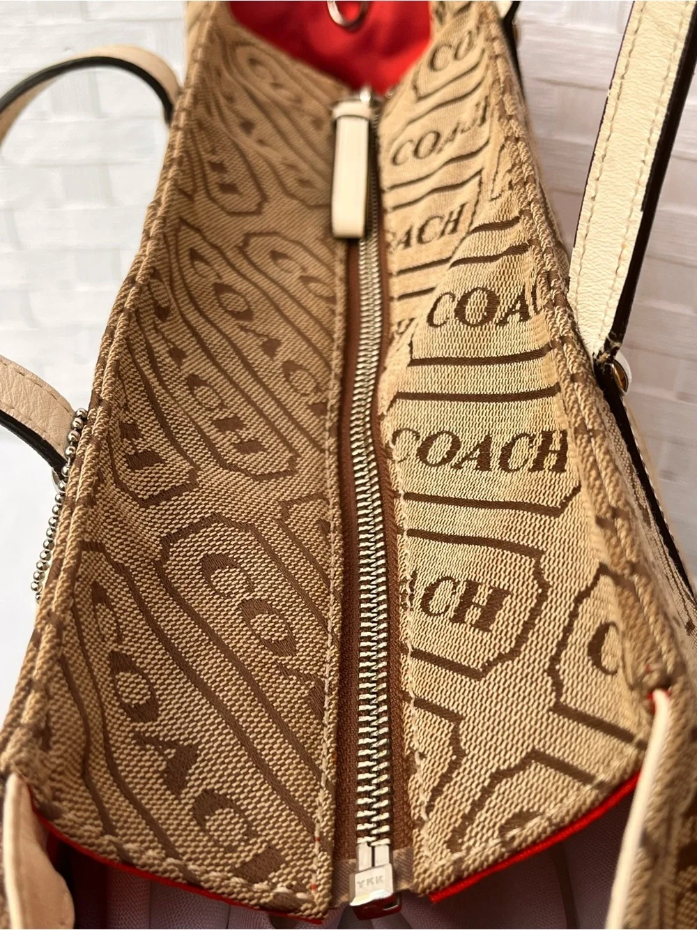 2008 Coach Tan Brown Logo Stripe Tote Bag